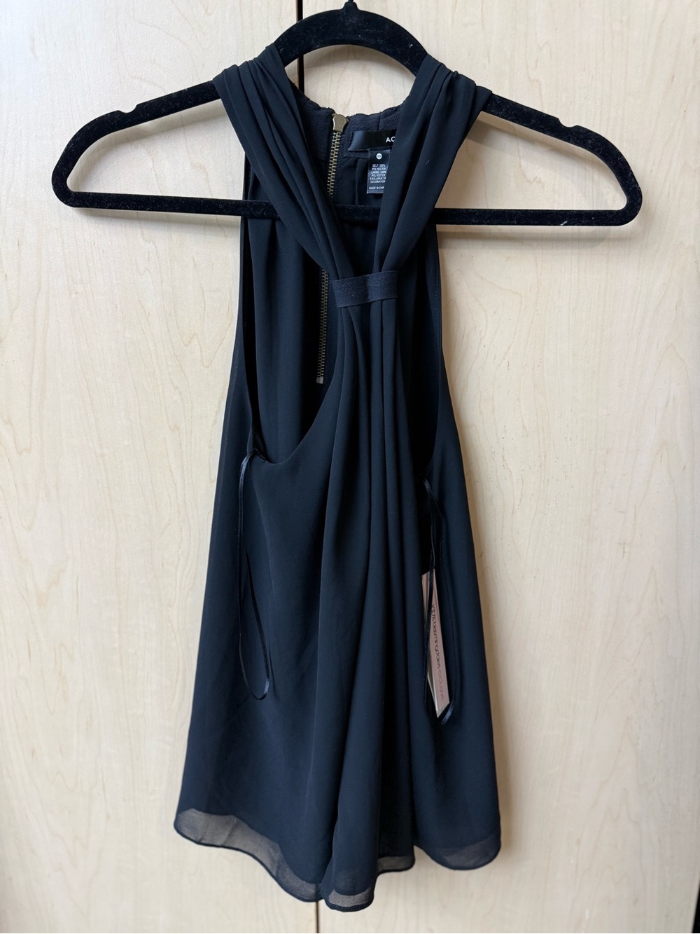 Aqua Black One-Shoulder Draped Halter Top